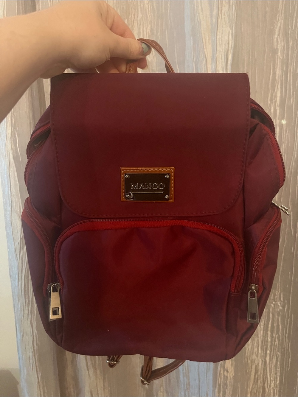 Mango Women’s Dark Red Backpack with Silver Logo Plate